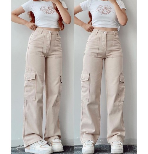 Wholesale cargo pants ladies casual trouser woman clothes pants women high waisted trousers with pocket