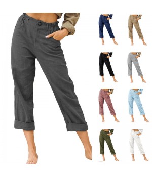 2023 Women Soft Loose Sports Pants Pure color cotton linen fashion loose high waist casual trousers woman