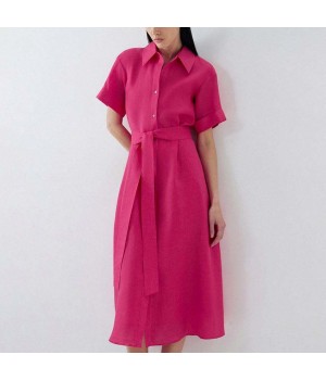 Cotton And Linen Shirt Skirt Maxi Dress 2024 Summer New Fashion Simple Women's Clothing