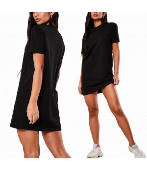 Custom Logo Plus Size Solid Women's Basic Short Sleeve T-shirt Skirt Ladies Tank Top Dress Soft Workout Round Neck Shirt Dress